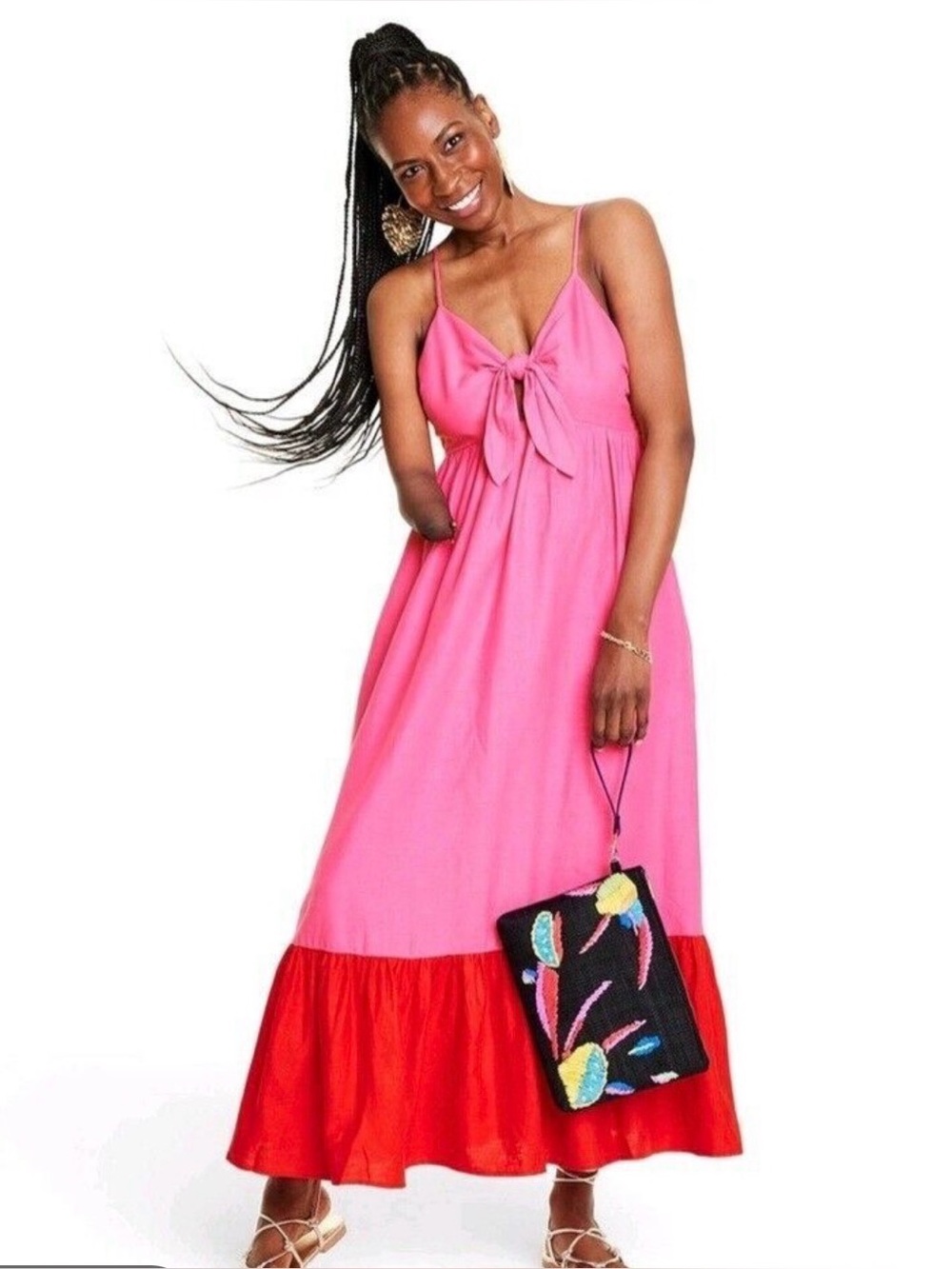 Tabitha Brown x Target Linen Blend Tiered Maxi Dress Size Small Pink Sleeveless